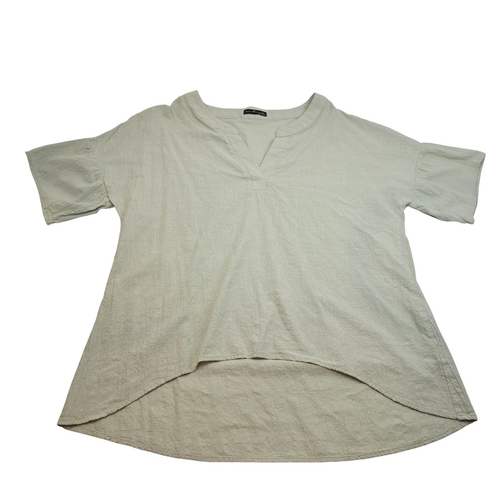 Emery Rose XXL Sage Green Split Neck High Low Tunic Blouse Short Sleeve Relaxed